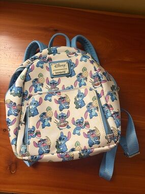 Loungefly Kids Cream Mini Backpack with Blue Stitch Print